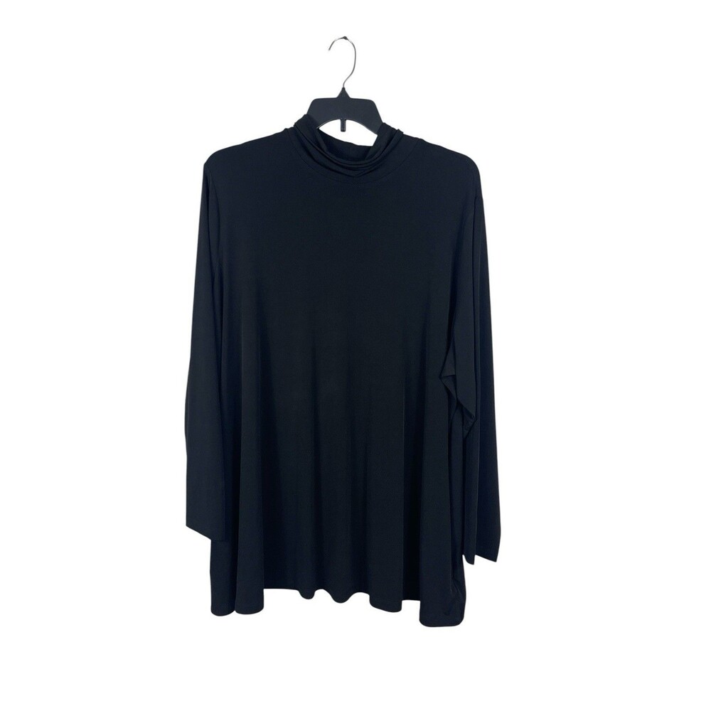 Susan Graver 4X Black Turtleneck Tunic Top Oversized Liquid Knit Long Sleeve